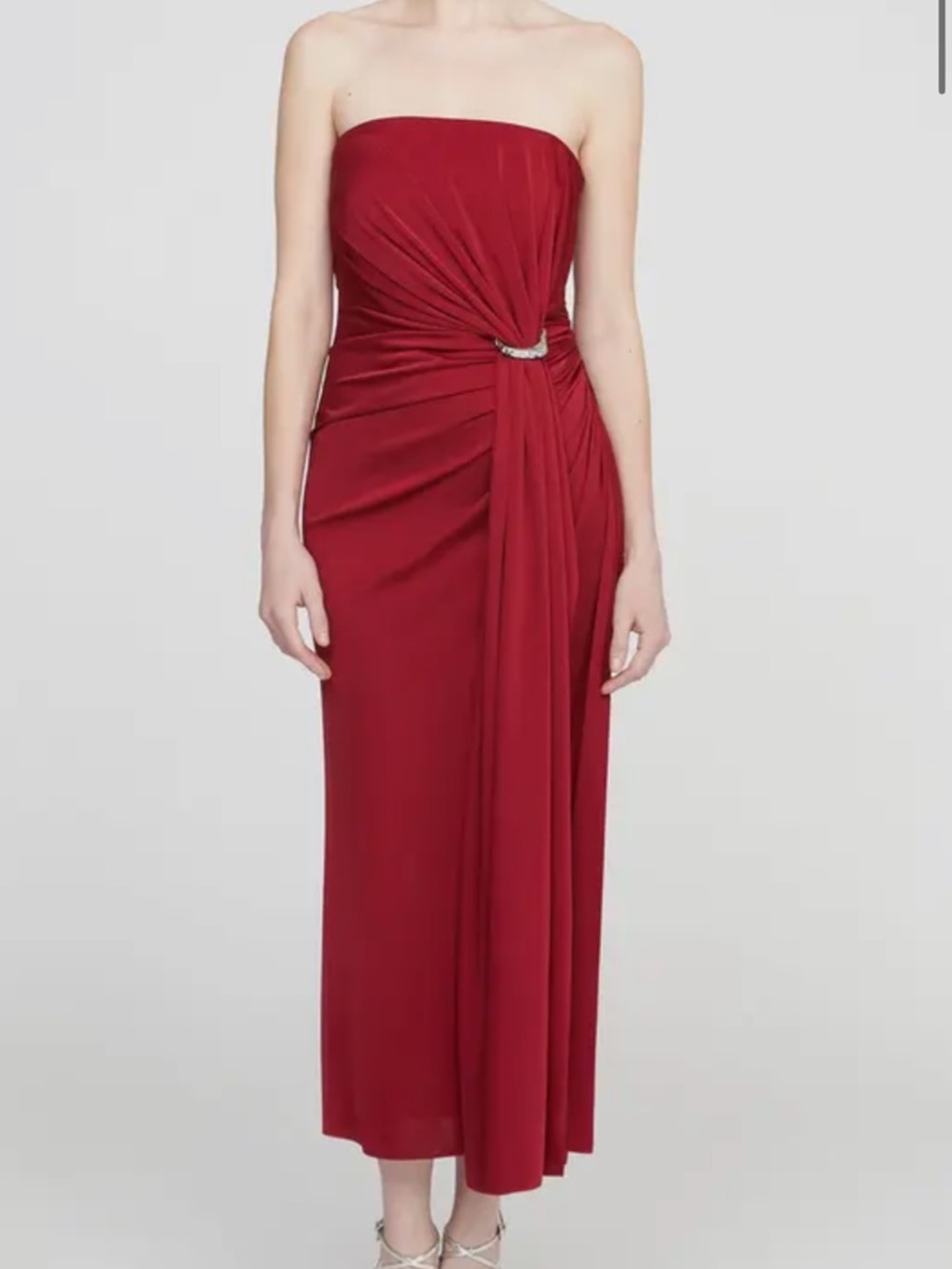 Halston Heritage Nadia Strapless Draped Jersey Midi Dress Ruby Red Sz 4 NWT